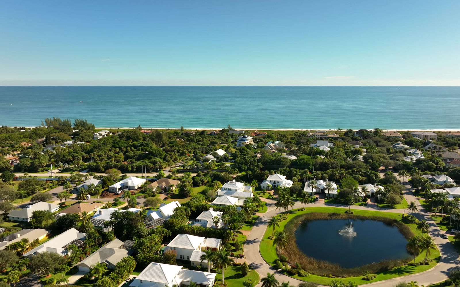 Aerial view of a coastal community served by GKSC