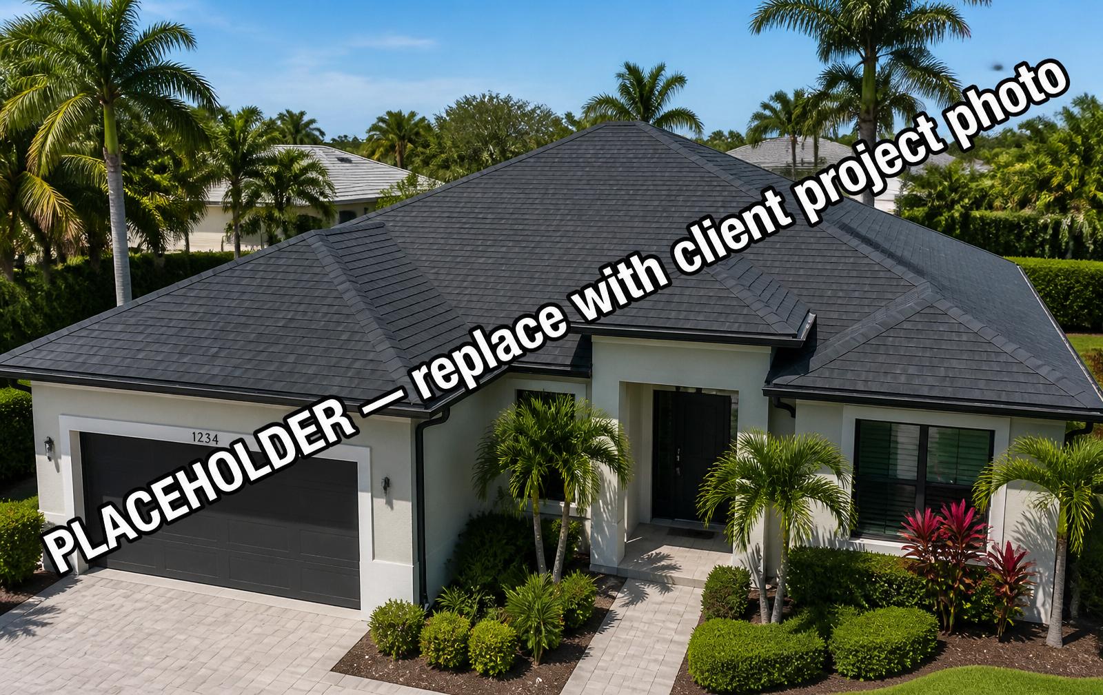 Same home with brand new dark charcoal architectural asphalt shingles installed by GKSC — placeholder image